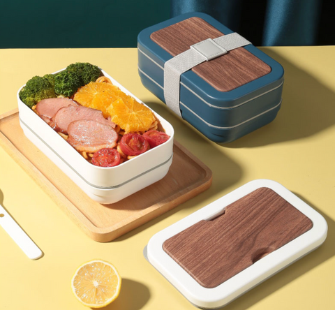 Wood Grain Strap Dual Layer Bento Rectangle