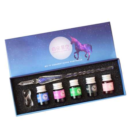 Unicorn Chrome Glass Dip Pen Set