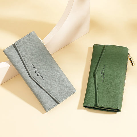 Three-Fold Leather Long Wallet