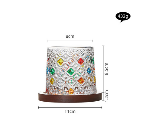 Color Whiskey Glass with Wood Coaster
