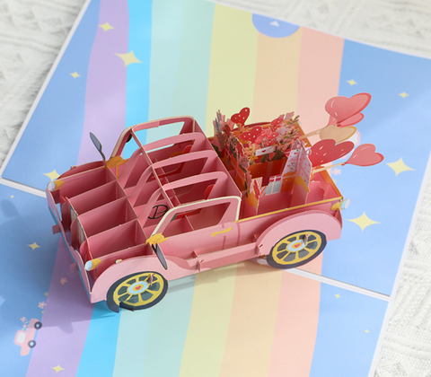 Pop Out Card Love Pink Car