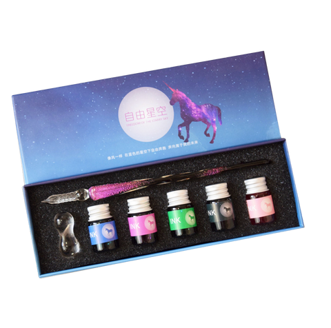 Unicorn Chrome Glass Dip Pen Set