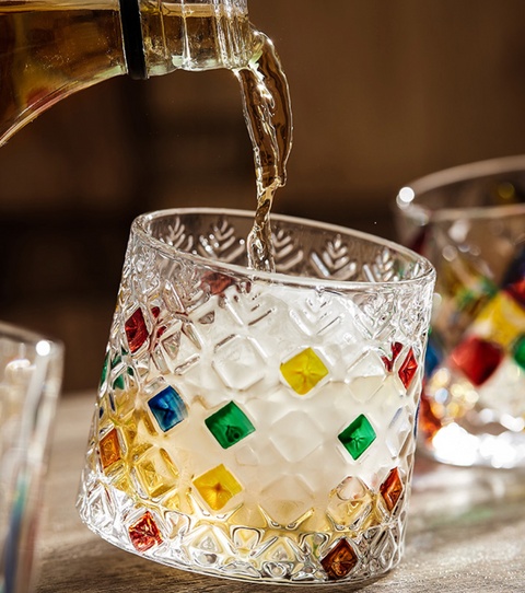 Color Whiskey Glass with Wood Coaster