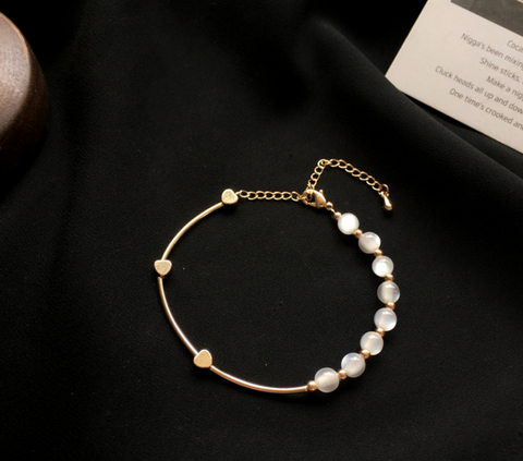 Cat Eye Stone and Hearts Bracelet