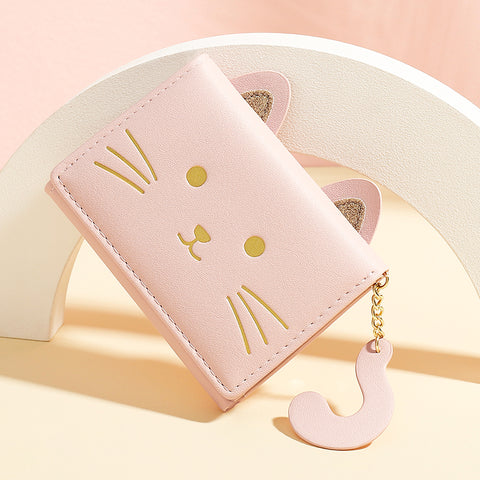 Cat Tail Three Fold Button Wallet