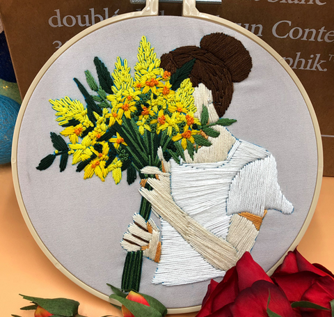 Yellow Bouquet with Brunette Embroidery