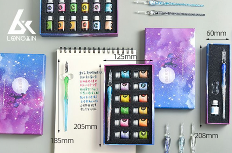 Red Star Glass Dip Pen Set