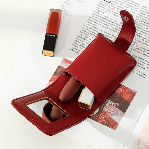 Vegan Leather Mirror Checker Lipstick Holder