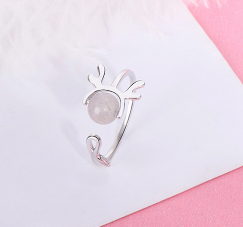 Pink Glass Deer Antler Ring