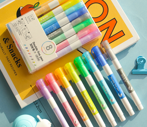 Double Line Metallic Pen Set 8 Set