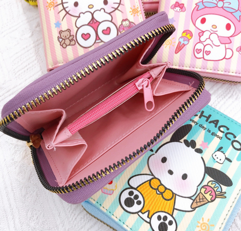 Sanrio Stripe Zipper Short Wallet