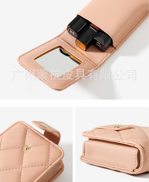 Vegan Leather Mirror Checker Lipstick Holder