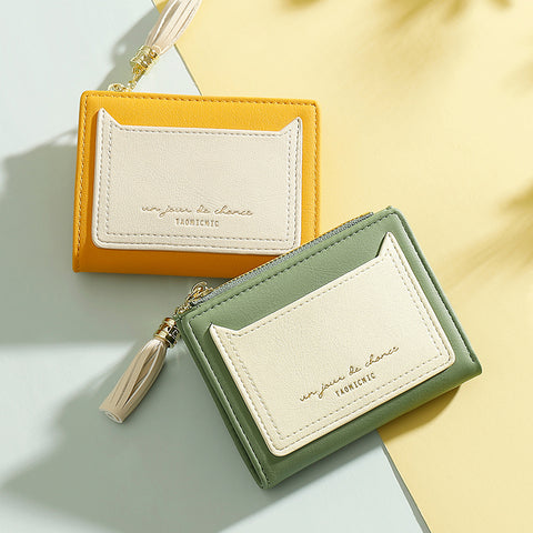 Cat Tassel Two Fold Button Wallet