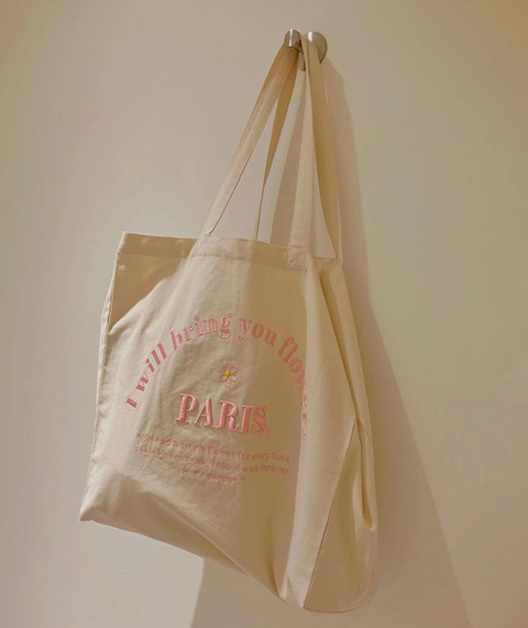 Flower Paris Embroidered Canvas Tote