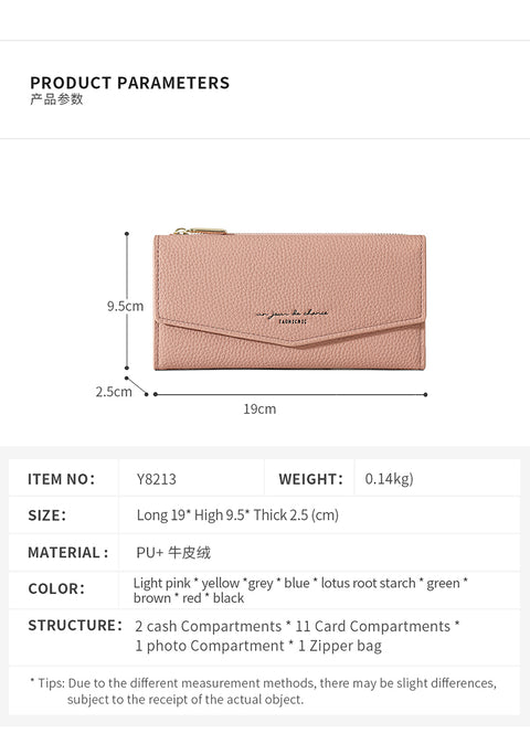 Three-Fold Leather Long Wallet