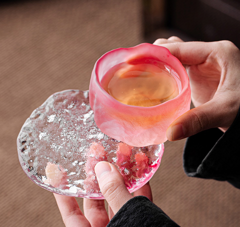 Japanese Pink Glass Cup Set