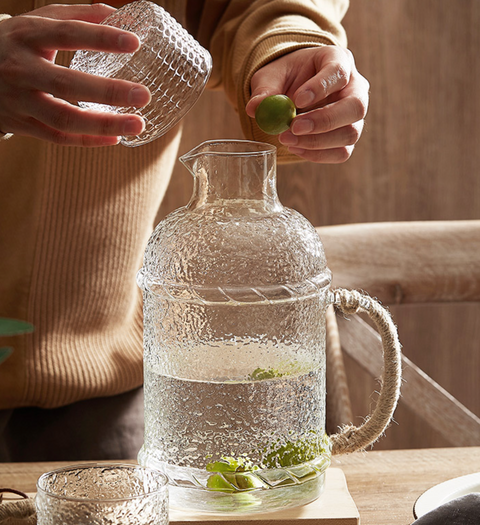 Glass Frosted Pitcher and Cup