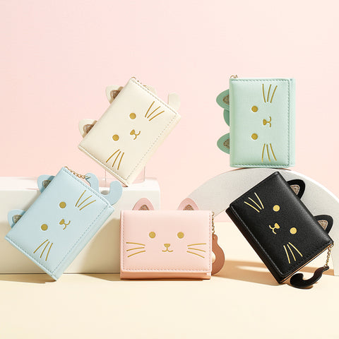 Cat Tail Three Fold Button Wallet