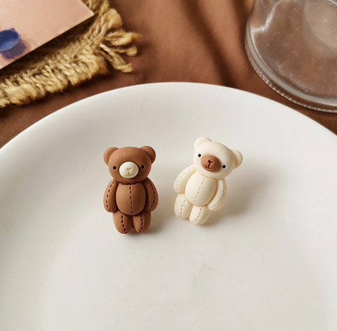 White and Brown Teddy Bear Earring
