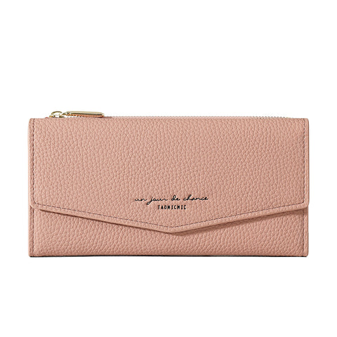 Three-Fold Leather Long Wallet