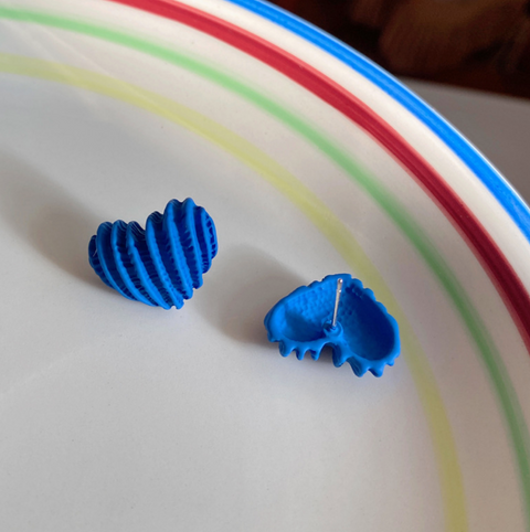 Blue Knit Hearts Earring