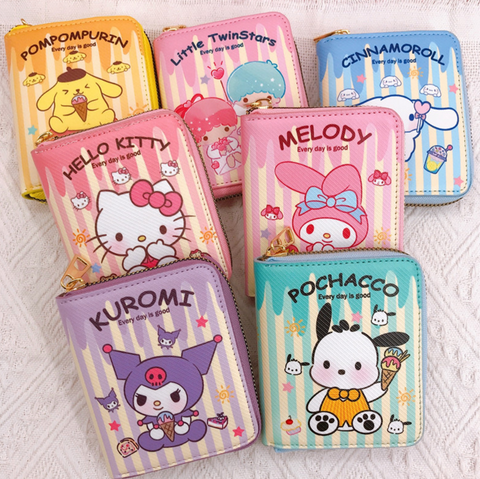 Sanrio Stripe Zipper Short Wallet