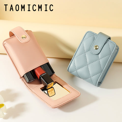 Vegan Leather Mirror Checker Lipstick Holder