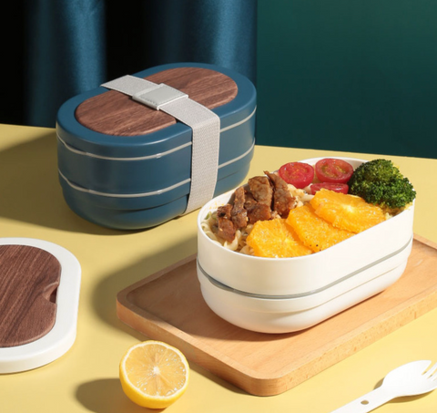 Wood Grain Strap Dual Layer Bento Oval