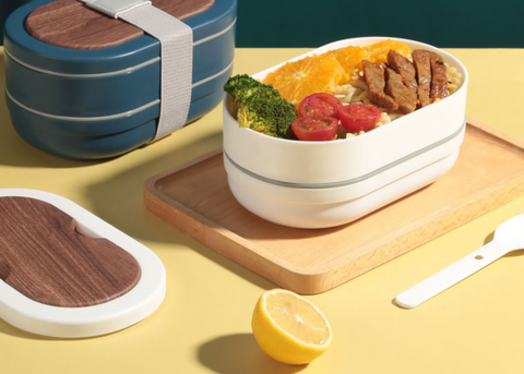 Wood Grain Strap Dual Layer Bento Oval