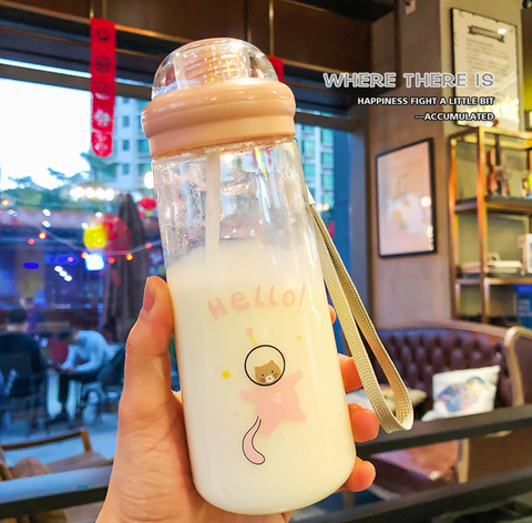 Space Cat Plastic Water Bottle 500ml