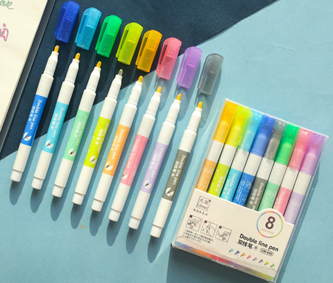 Double Line Metallic Pen Set 8 Set