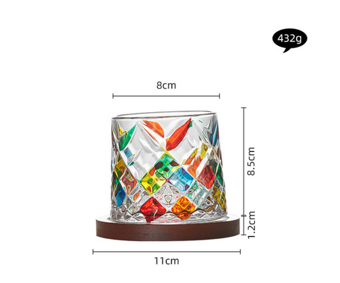Color Whiskey Glass with Wood Coaster