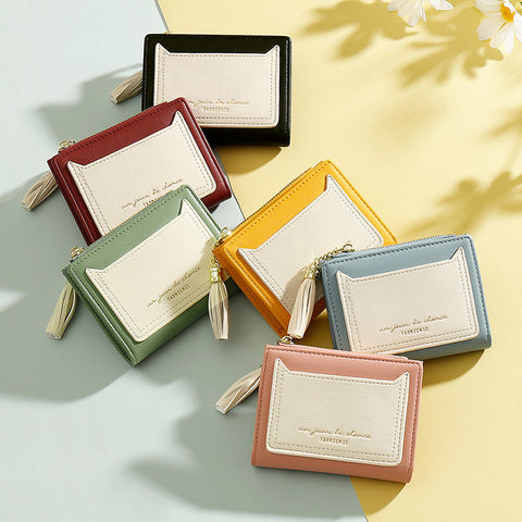 Cat Tassel Two Fold Button Wallet