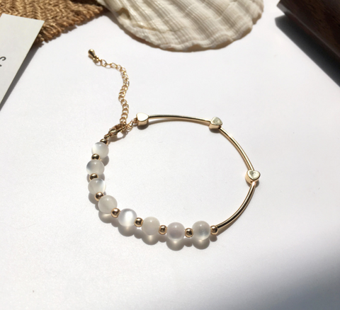 Cat Eye Stone and Hearts Bracelet