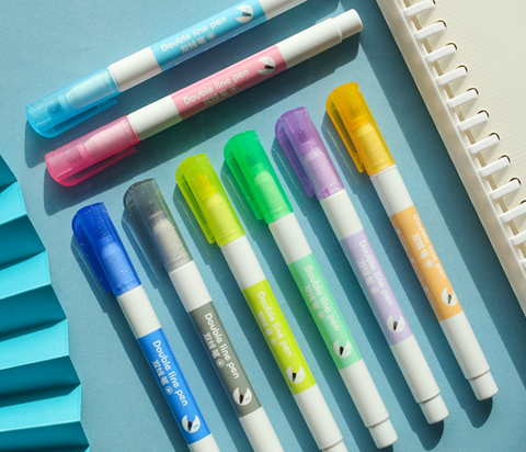 Double Line Metallic Pen Set 8 Set