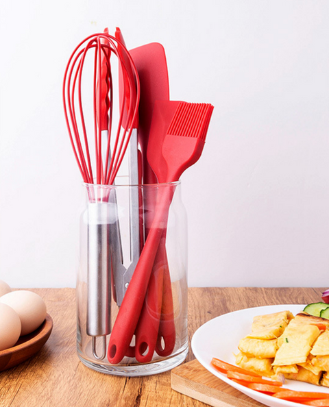 Red Silicone Kitchen Dish Set