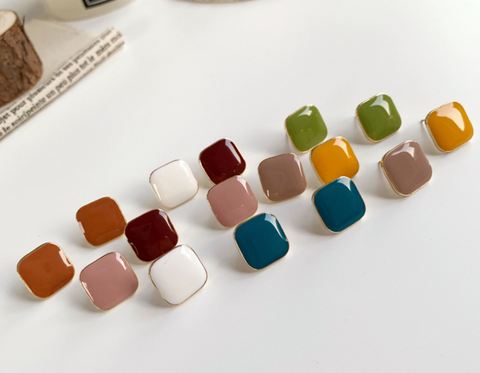 Square Button Earring