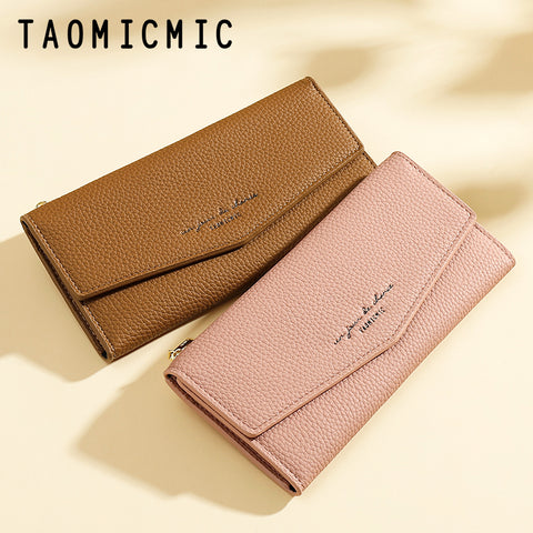 Three-Fold Leather Long Wallet