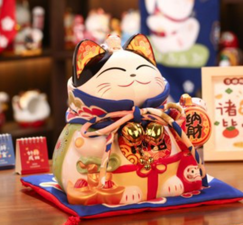 13" Ceramic Fortune Lucky Cat Blue