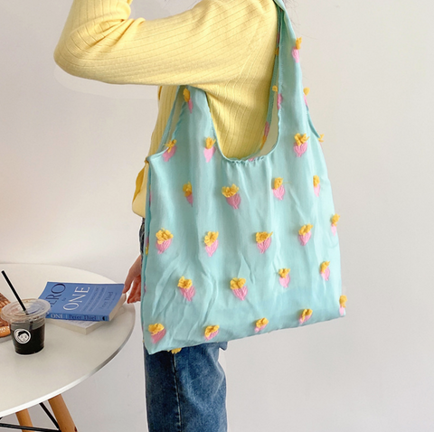 Wild Tulip Embroidery Tote