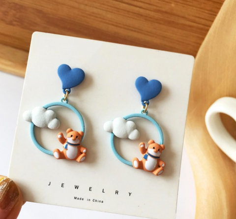 Orange Bear and Cloud Earring
