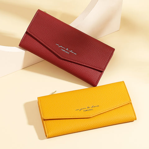 Three-Fold Leather Long Wallet