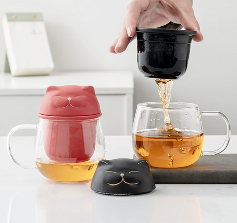 Lucky Cat Glass Tea Mug