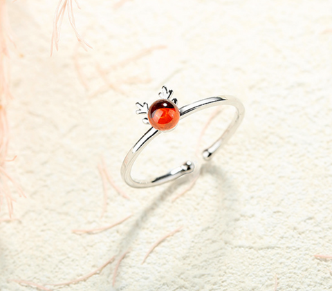 Red Glass Deer Ring