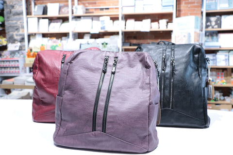 7226B Double Zipper Vegan Leather Soft Backpack