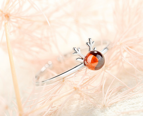 Red Glass Deer Ring