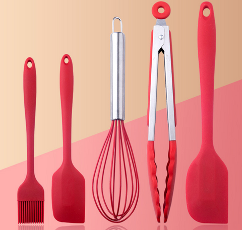 Red Silicone Kitchen Dish Set