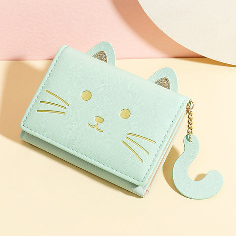 Cat Tail Three Fold Button Wallet