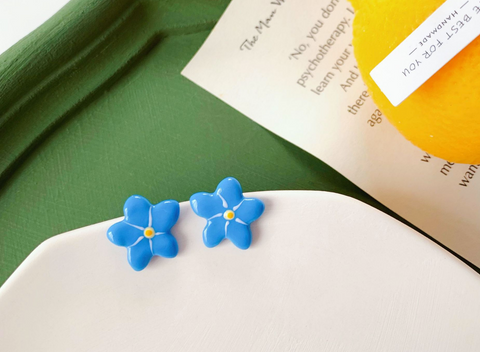 Blue Flower Yellow Center Earring