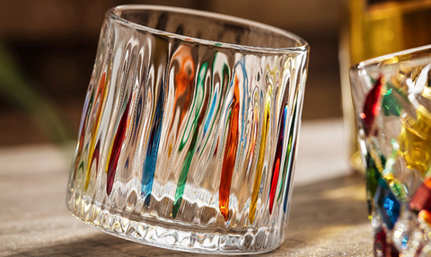 Color Whiskey Glass with Wood Coaster